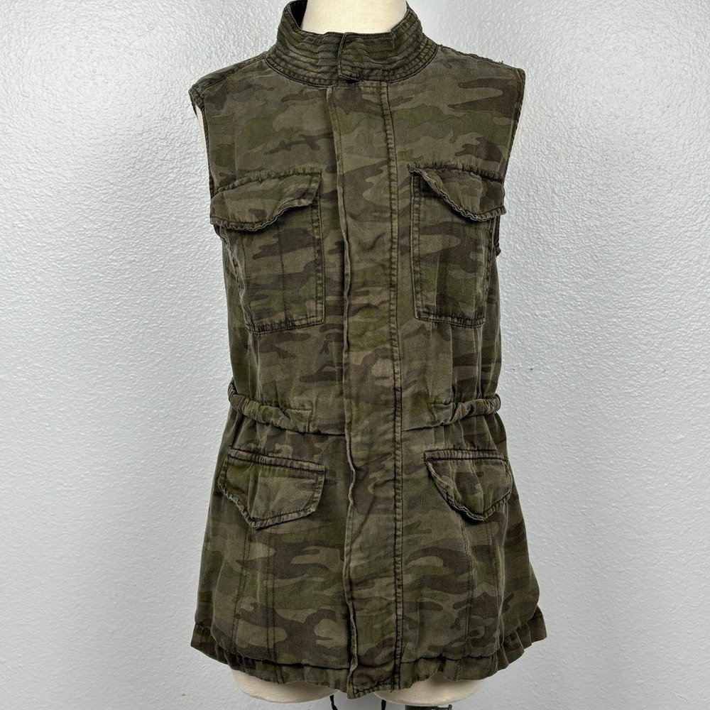 Sanctuary Camo Utility Vest‎ Womens M Sleeveless Jacket Cinch Waist Military